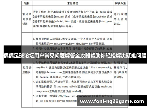 偶偶足球论坛用户常见问题解答全攻略帮助你轻松解决疑难问题